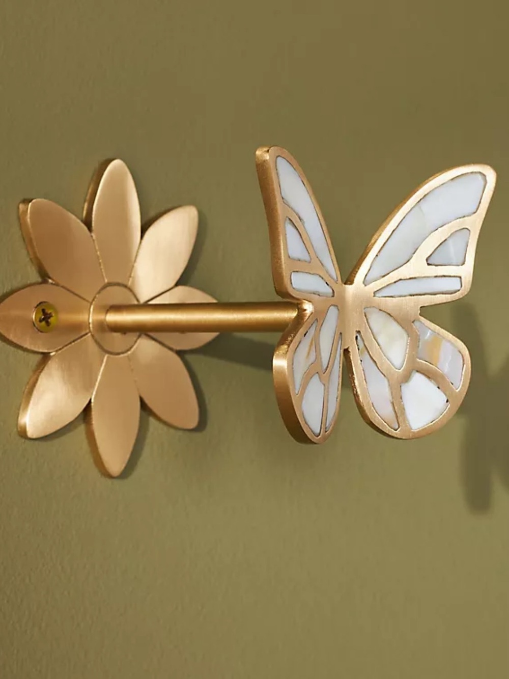 Anthropologie Gold Butterfly Wall Accent with Pink and White Inlay